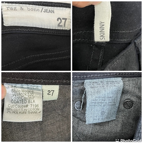 RAG & BONE BLACK COATED SKINNY JEANS LEGGINGS SIZE 27 W1502K520 - Picture 10 of 11